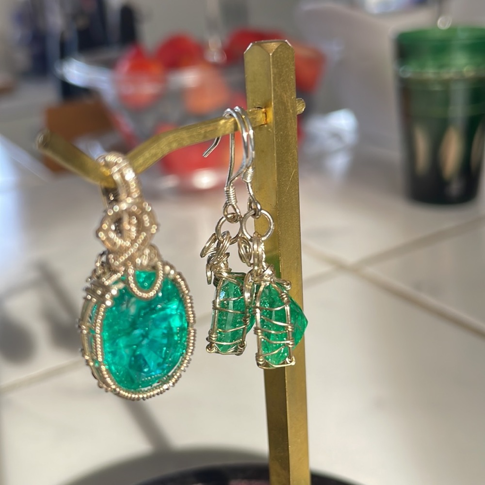Silver Wire Wrapped Natural Emerald Set 😻 - Picture 7 of 7